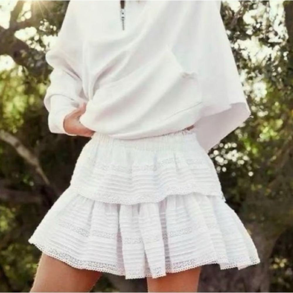 NWT Aerie Rock N Ruffle Tiered Mini White Skirt Sz L Flirty Dainty MSRP $50